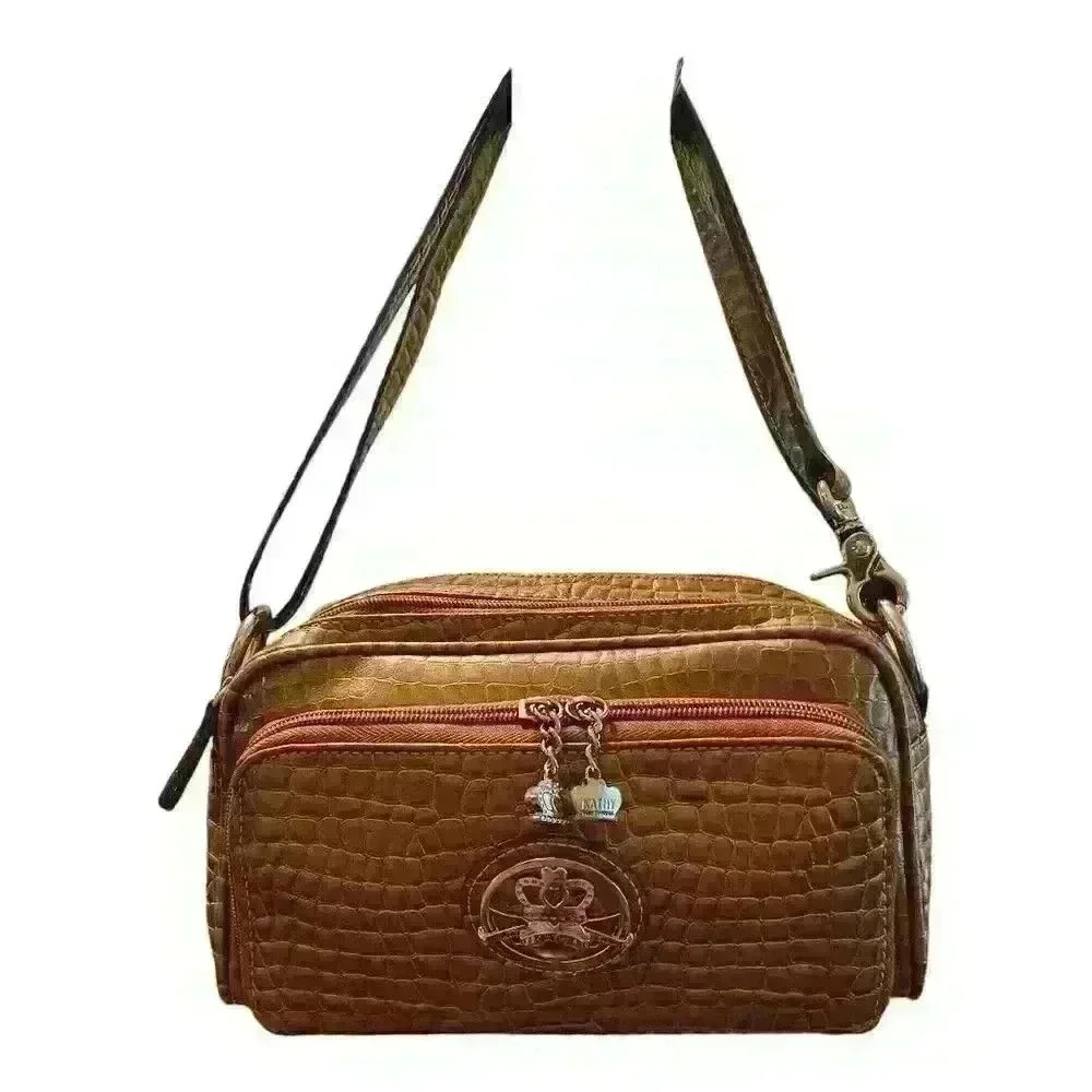 Kathy Van Zeeland Brown Croc Embossed Crossbody Bag Women's Handbag